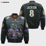 Baltimore Ravens Lamar Jackson Pattern Bomber Jacket – Black