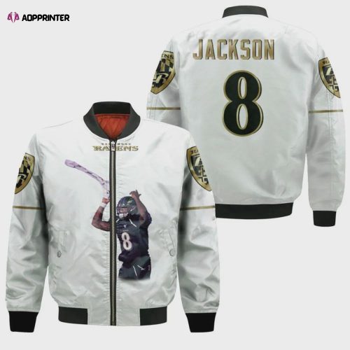 Baltimore Ravens Lamar Jackson Pattern Bomber Jacket – Black