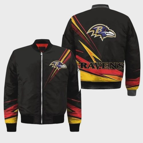 Baltimore Ravens Logo Pattern Bomber Jacket – Black