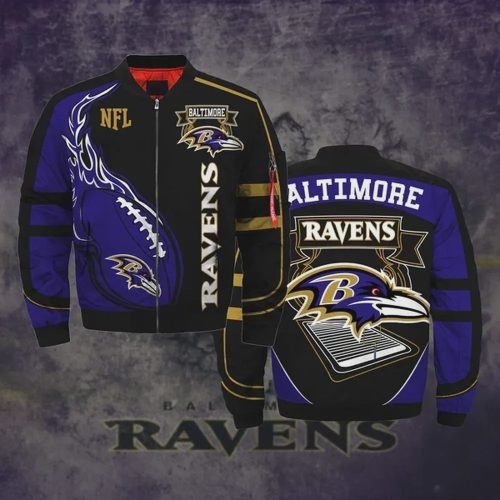 Baltimore Ravens Logo Pattern Bomber Jacket – Navy Blue And Black