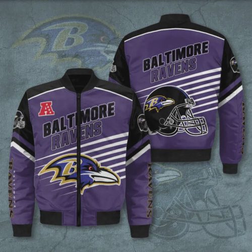 Baltimore Ravens Team Logo Pattern Bomber Jacket – Purple