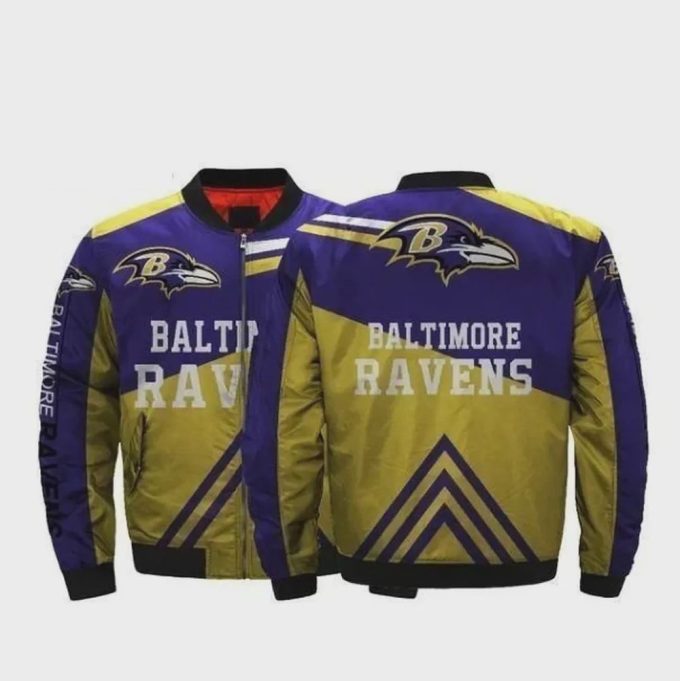 Baltimore Ravens Team Logo Pattern Bomber Jacket – Purple And Yellow