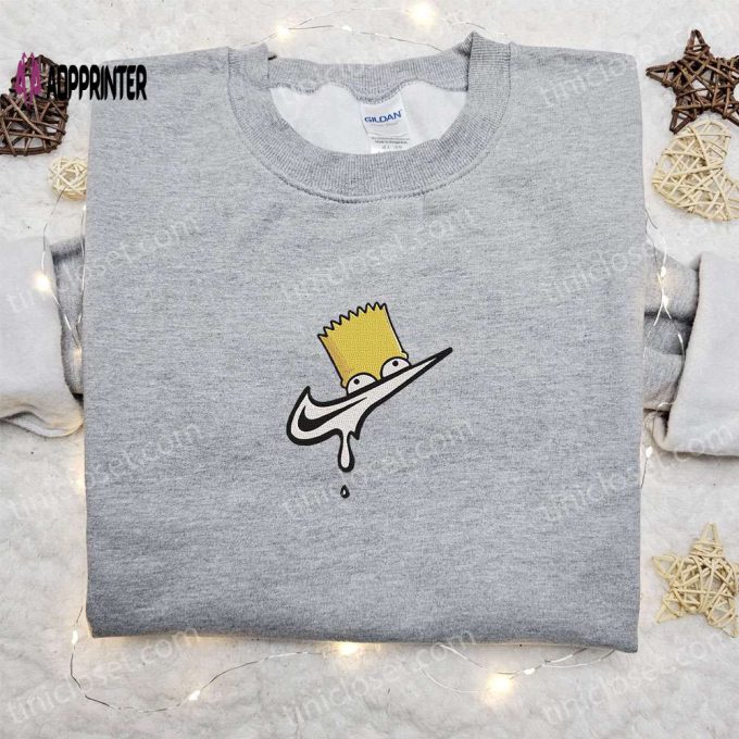 Bart Simpson Melt x Swoosh Cartoon Sweatshirt: Nike Inspired Embroidered Shirt & Best Family Gift Ideas