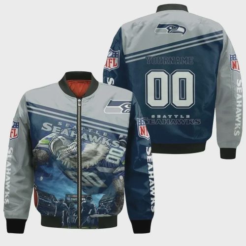 Blitz The Seahawk Seattle Legendary Custom Name Logo Bomber Jacket