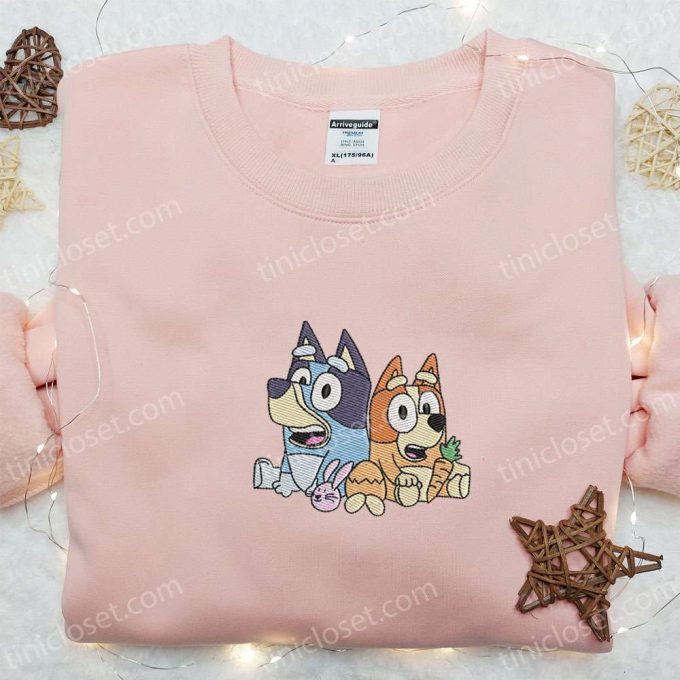 Bluey and Bingo Easter Embroidered Shirt & Cartoon Hoodie: Perfect Thanksgiving Day Gift Idea