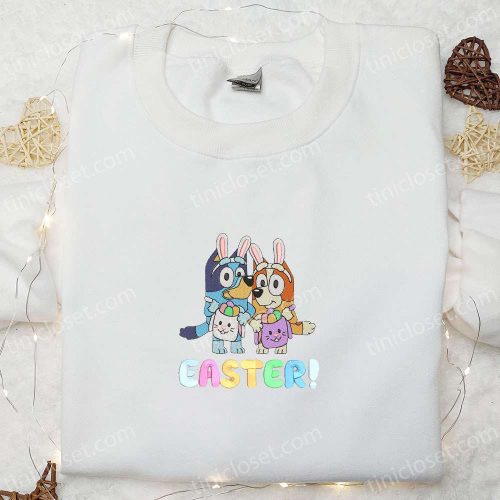 Bluey and Bingo Easter Embroidered Shirt & Cartoon Hoodie: Perfect Thanksgiving Day Gift Idea