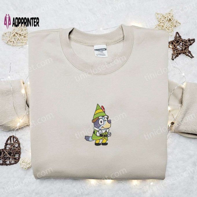 Bluey Christmas Elf Embroidered Shirt & Cartoon Hoodie: Perfect Christmas Gift Idea