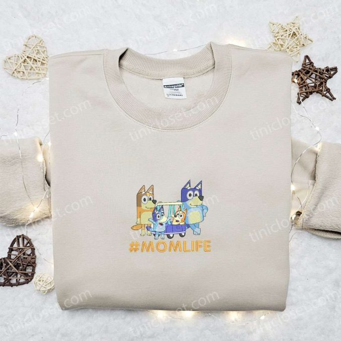 Bluey Family Mom Life Embroidered Shirt & Cartoon Hoodie: Perfect Mother’s Day Gift