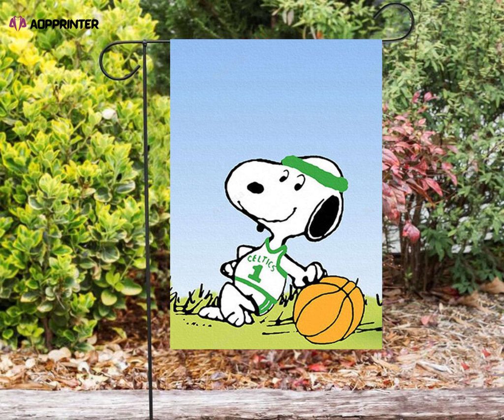 Boston Celtics Snoopy Wearing Uniform Double Sided Printing Garden Flag – House Flag Home Decor Gift – House Flag Home Decor Gift