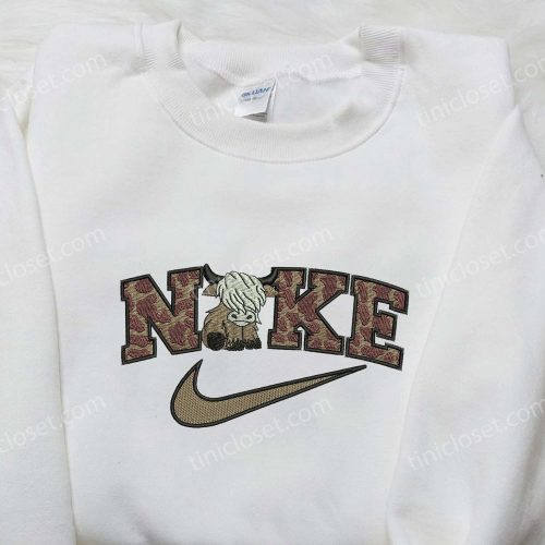 Custom Nike Brown Bull Embroidered Shirt – Cartoon Design Stylish & Unique