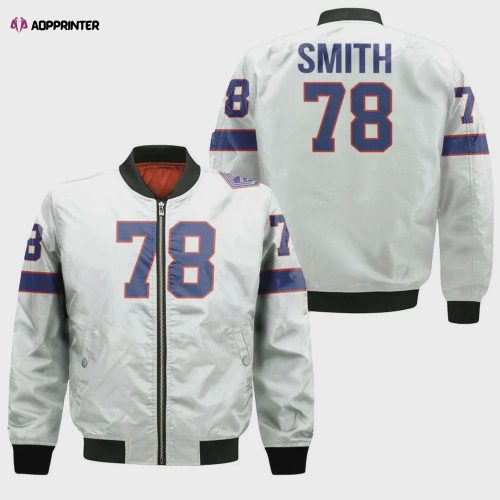 Buffalo Bills Bruce Smith Pattern Bomber Jacket – White