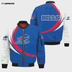 Buffalo Bills Graphic Curve Pattern Bomber Jacket – Blue White