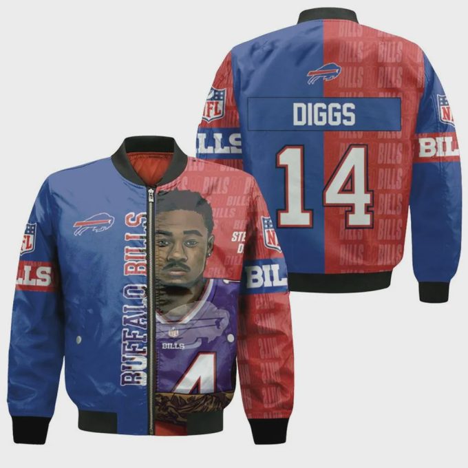 Buffalo Bills Great Player Logo Pattern Bomber Jacket – Red And Navy Blue