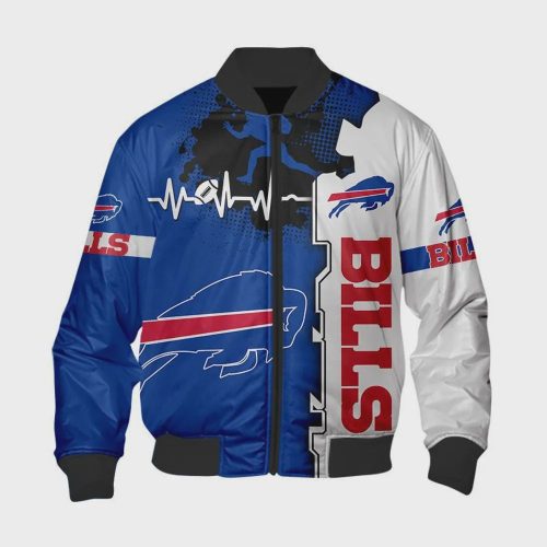 Buffalo Bills Heart ECG Line Pattern Bomber Jacket – Blue White