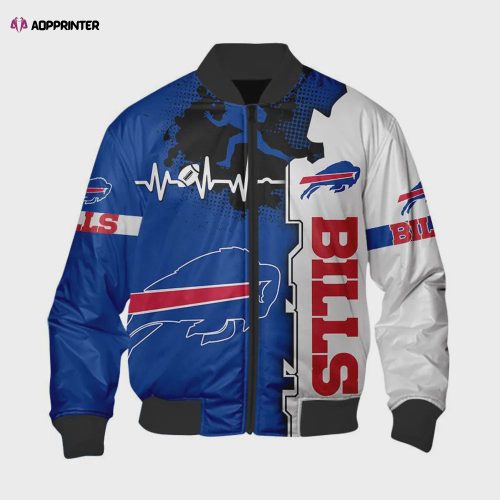 Buffalo Bills Pine Tree Pattern Bomber Jacket- Blue