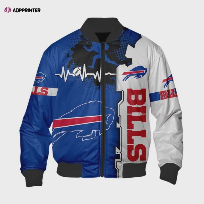 Buffalo Bills Heart ECG Line Pattern Bomber Jacket – Blue White