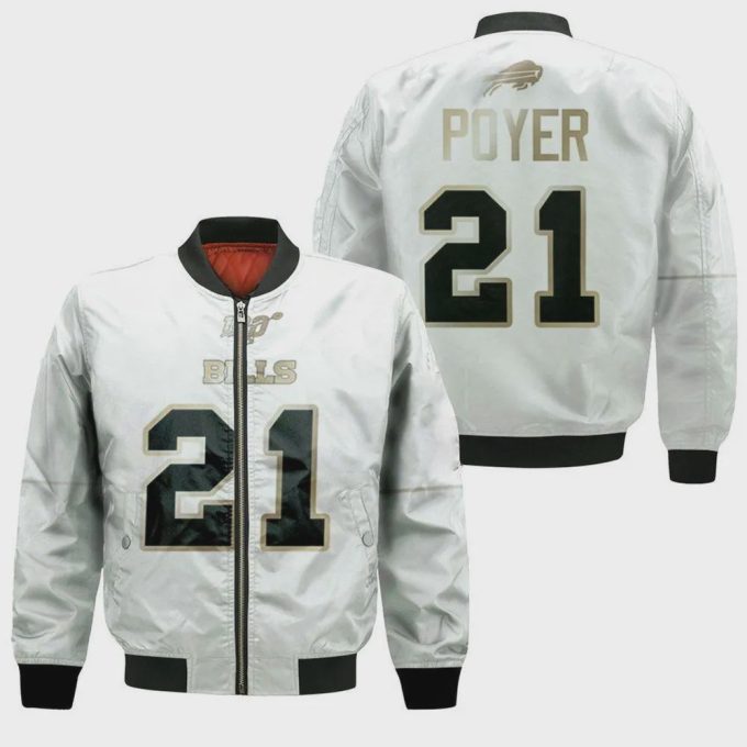 Buffalo Bills Jordan Poyer Pattern Bomber Jacket – White