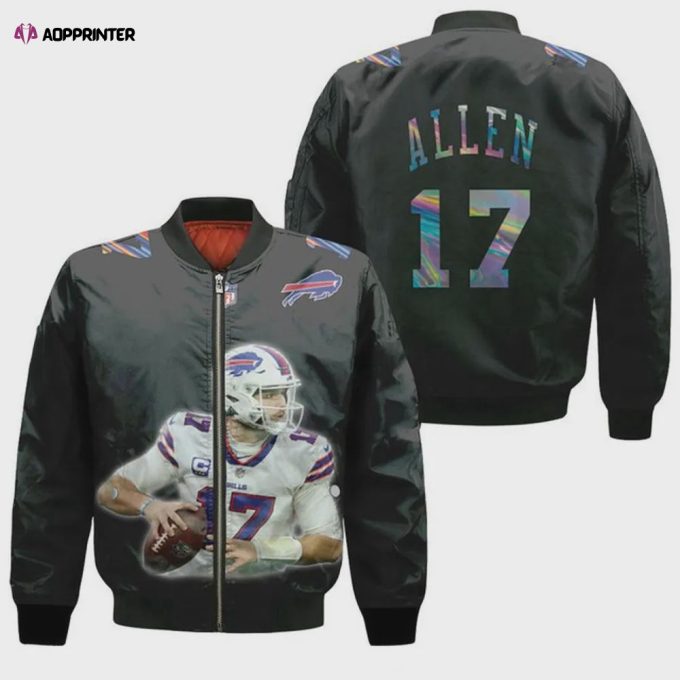 Buffalo Bills Josh Allen Pattern Bomber Jacket – Black