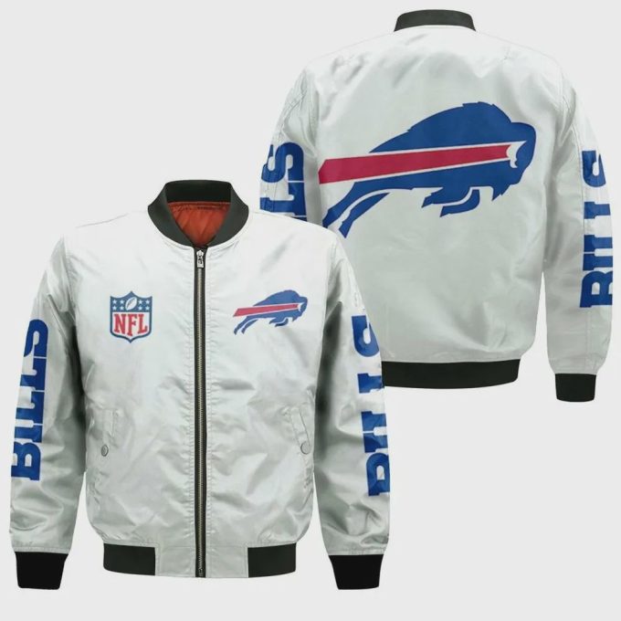 Buffalo Bills Logo On White Pattern Bomber Jacket