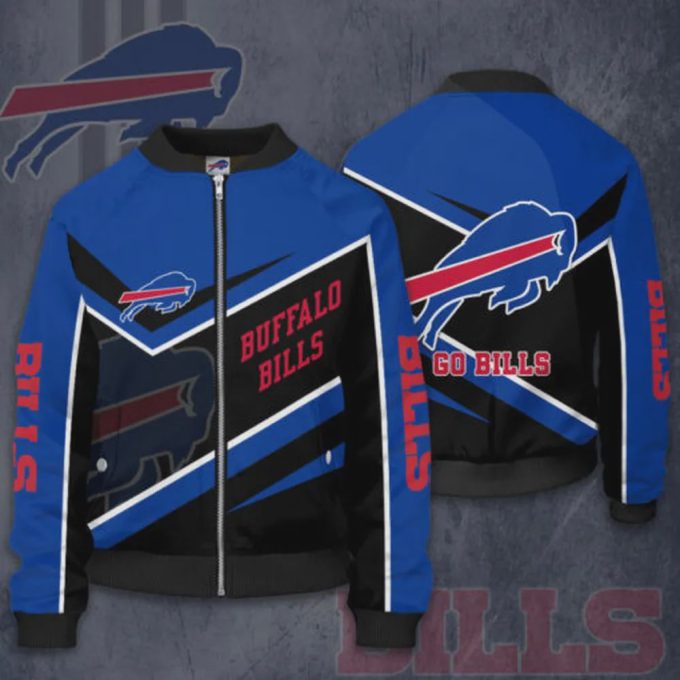 Buffalo Bills Logo Pattern Bomber Jacket – Blue And Black