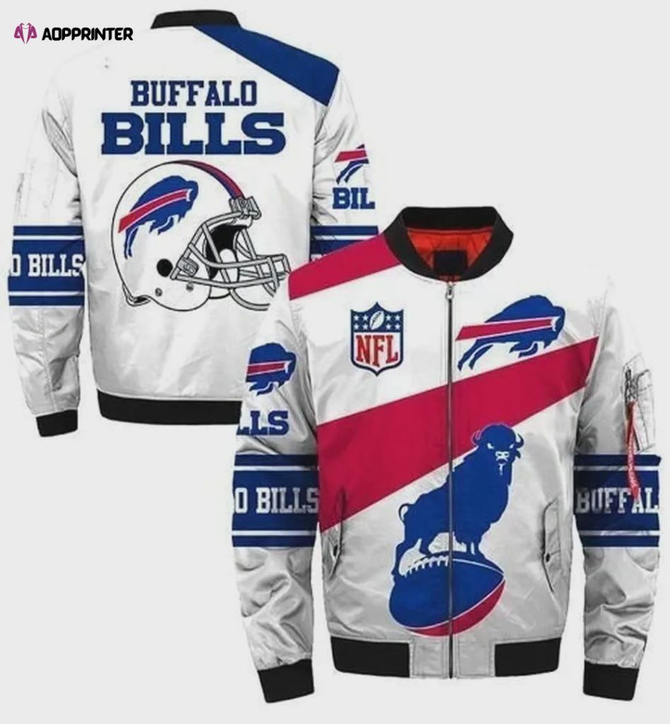 Buffalo Bills Logo Pattern Bomber Jacket – White