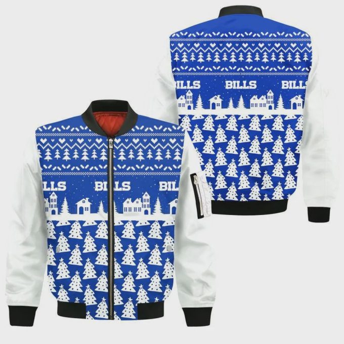 Buffalo Bills Pine Tree Pattern Bomber Jacket- Blue