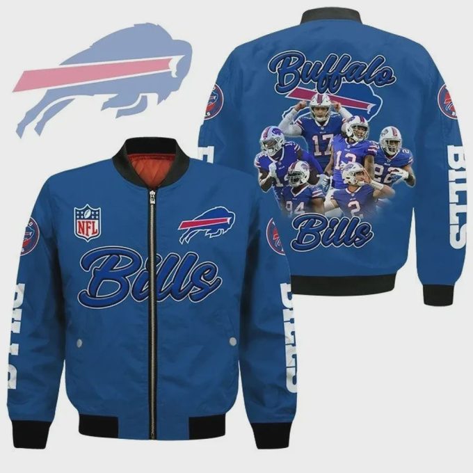 Buffalo Bills Players Logo Pattern Bomber Jacket – Blue