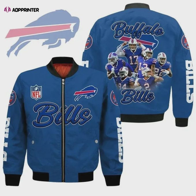 Buffalo Bills Players Logo Pattern Bomber Jacket – Blue