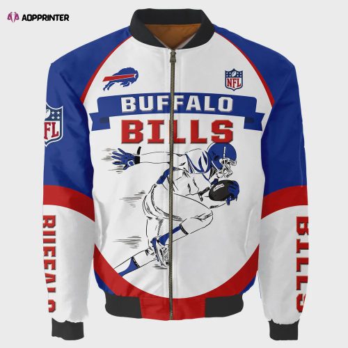 Buffalo Bills O J Simpson Logo Pattern Bomber Jacket – White