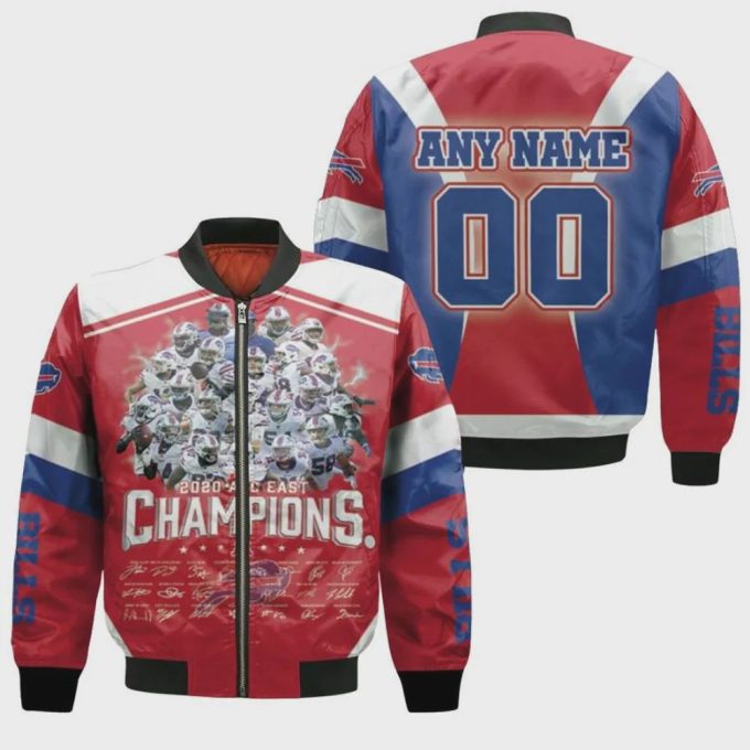 Buffalo Bills Signatures With Custom Name Number Bomber Jacket – Navy Blue And Red