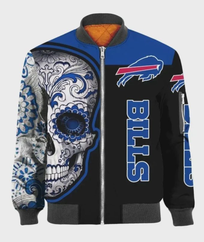 Buffalo Bills Skull Logo Pattern Bomber Jacket – Blue And Black