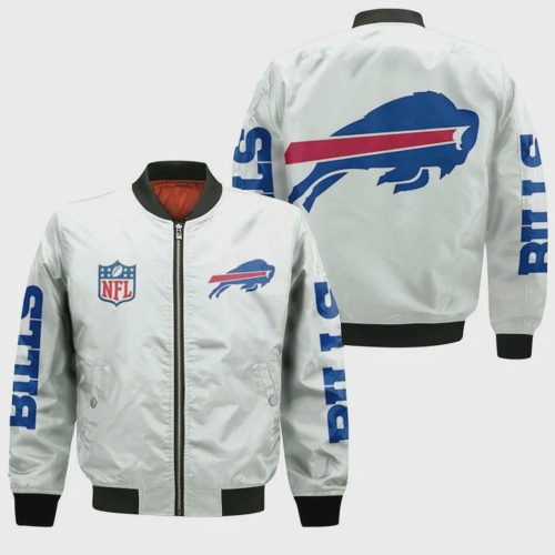 Buffalo Bills Team Logo 3D Pattern Bomber Jacket – White