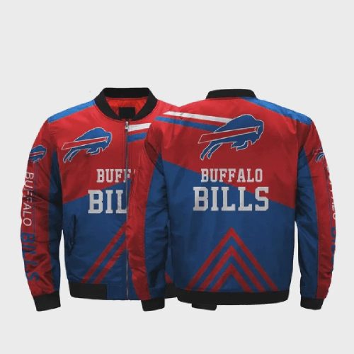 Buffalo Bills Team Logo Pattern Bomber Jacket – Blue And Red