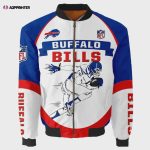 Buffalo Bills Team Logo Pattern Bomber Jacket – White Blue And Red