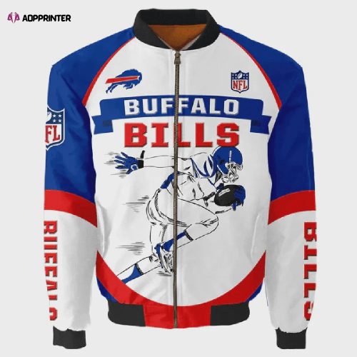 Buffalo Bills Team Logo 3D Pattern Bomber Jacket – White