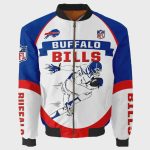 Buffalo Bills Team Logo Pattern Bomber Jacket – White Blue And Red