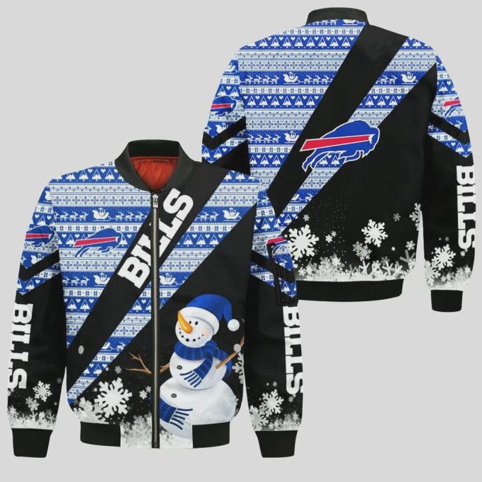 Buffalo Bills Xmas Snowman Pattern Bomber Jacket- BlueBlack