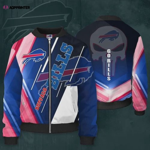 Buffalo Bills Xmas Snowman Pattern Bomber Jacket- BlueBlack