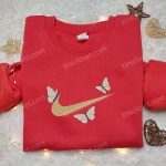 Nike Inspired Embroidered Shirt & Hoodie Set: Butterflies x Swoosh Custom Nike Tee