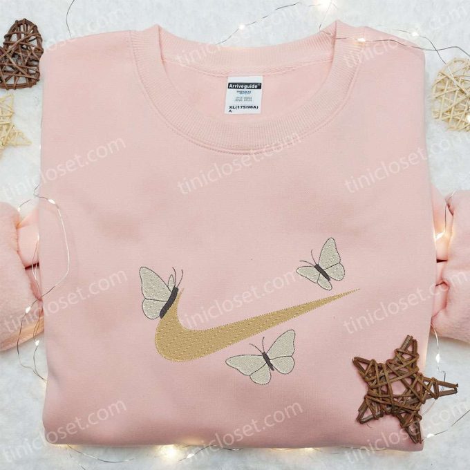 Nike Inspired Embroidered Shirt & Hoodie Set: Butterflies x Swoosh Custom Nike Tee