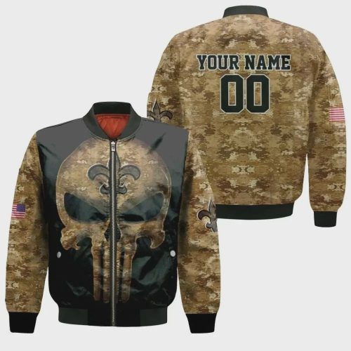 Camouflage Skull New Orleans Saints American Flag Logo Pattern Personalized Bomber Jacket