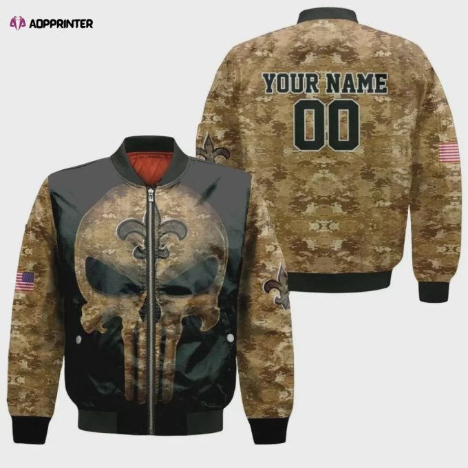 Camouflage Skull New Orleans Saints American Flag Logo Pattern Personalized Bomber Jacket