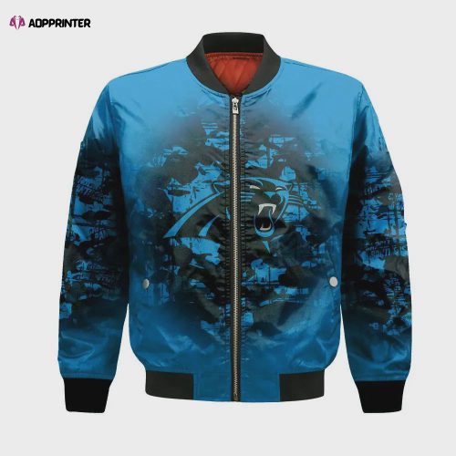 Carolina Panthers Grass Logo Pattern Bomber Jacket – Black Blue