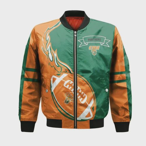 Carolina Panthers Bomber Jacket 3D Printed Flame Ball Pattern