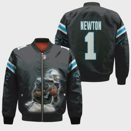 Carolina Panthers Cam Newton Pattern Bomber Jacket – Black