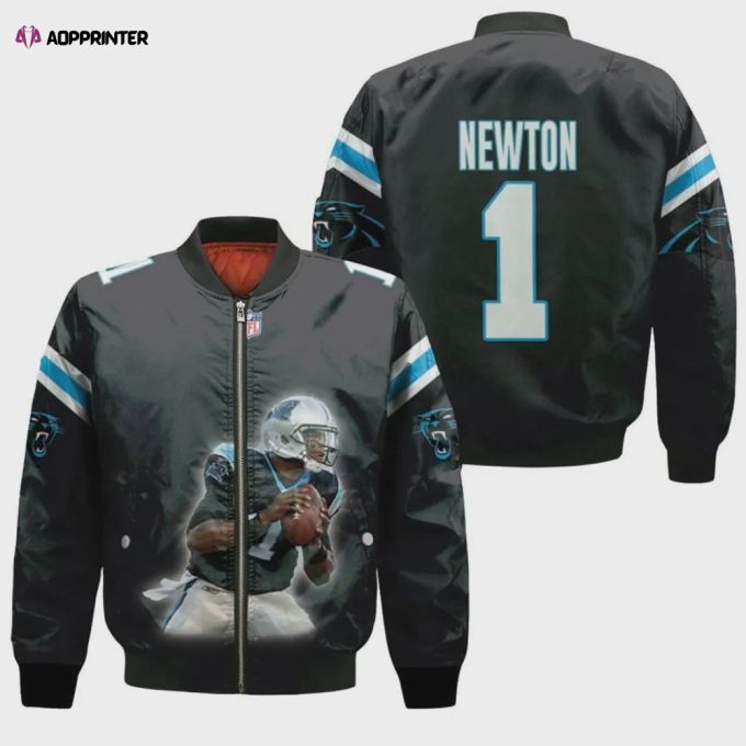 Carolina Panthers Cam Newton Pattern Bomber Jacket – Black