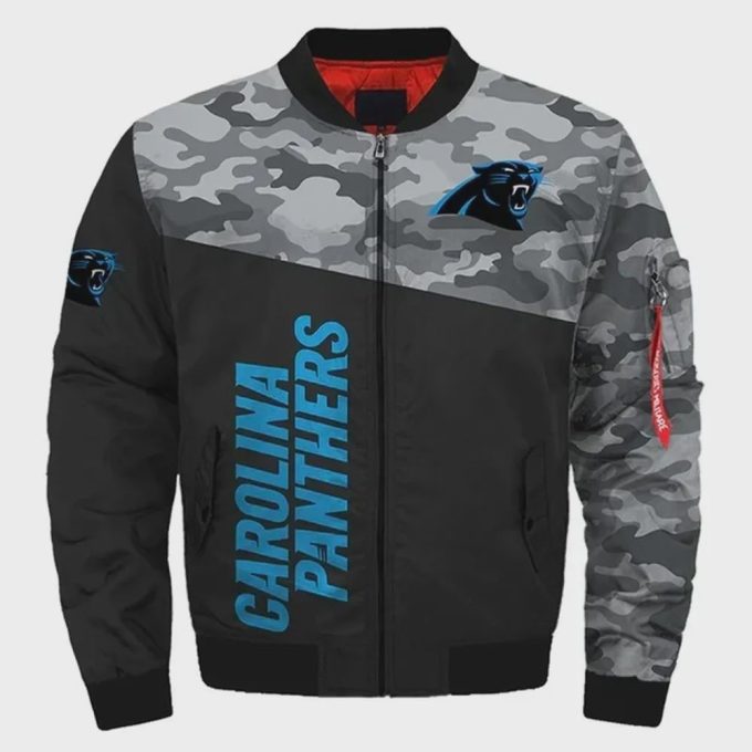 Carolina Panthers Camo Pattern Bomber Jacket – Black And Gray