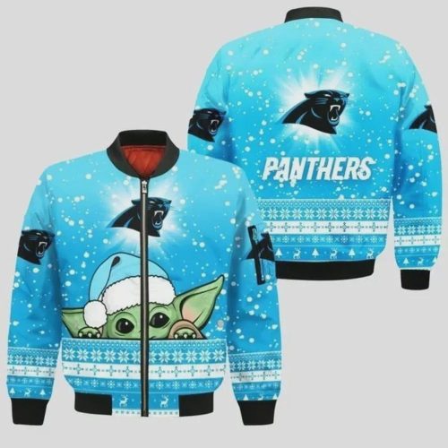 Carolina Panthers Christmas Pattern Bomber Jacket – Blue