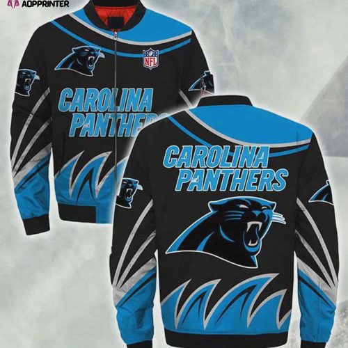 Carolina Panthers Bomber Jacket 3D Printed Logo Pattern In Team Colours