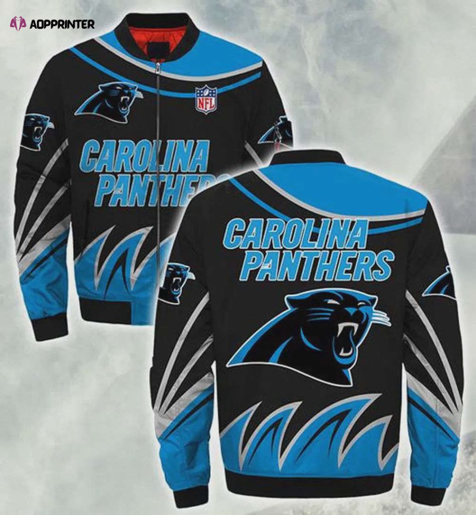 Carolina Panthers Grass Logo Pattern Bomber Jacket – Black Blue